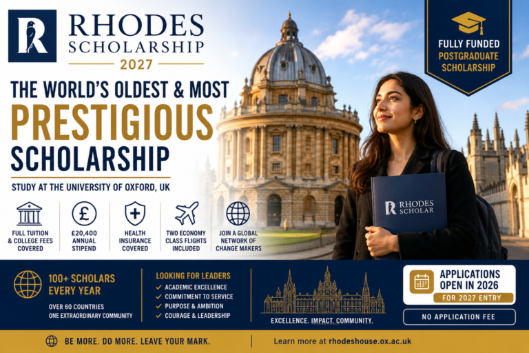 Rhodes Scholarship 2027 – Fully Funded Postgraduate Study at Oxford University (Complete Guide)