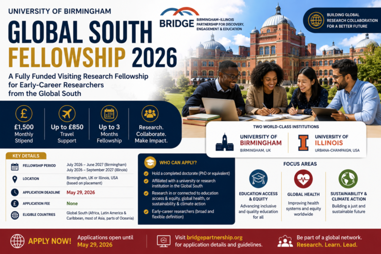 University of Birmingham Global South Fellowship 2026 — Fully Funded Research in the UK