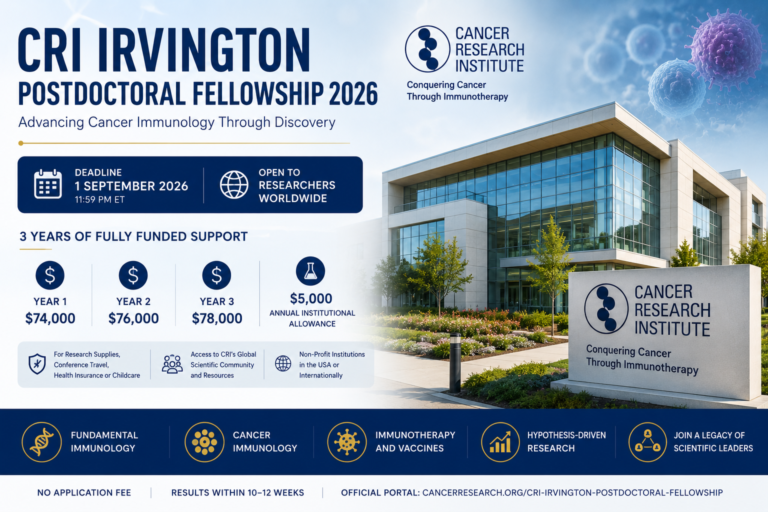 CRI Irvington Postdoctoral Fellowship 2026 | $74,000 to $78,000 per Year for Cancer Immunology Researchers Worldwide (Deadline 1 September 2026)
