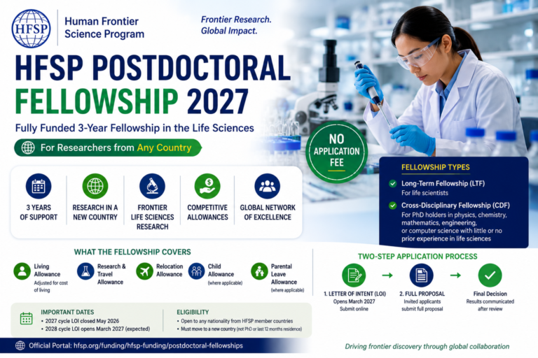 HFSP Postdoctoral Fellowship 2027 | Fully Funded 3-Year Fellowship for Life Scientists from Any Country (Complete Guide)