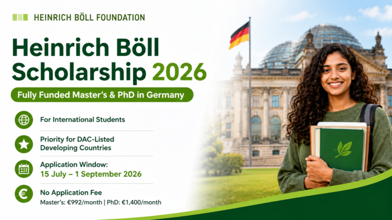 Heinrich Böll Foundation Scholarship 2026 — Fully Funded Master's and PhD Study in Germany (Deadline 1 September 2026)