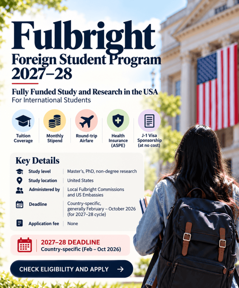 Fulbright Foreign Student Program 2027–28 | Fully Funded Study and Research in the USA for International Students (Complete Guide)
